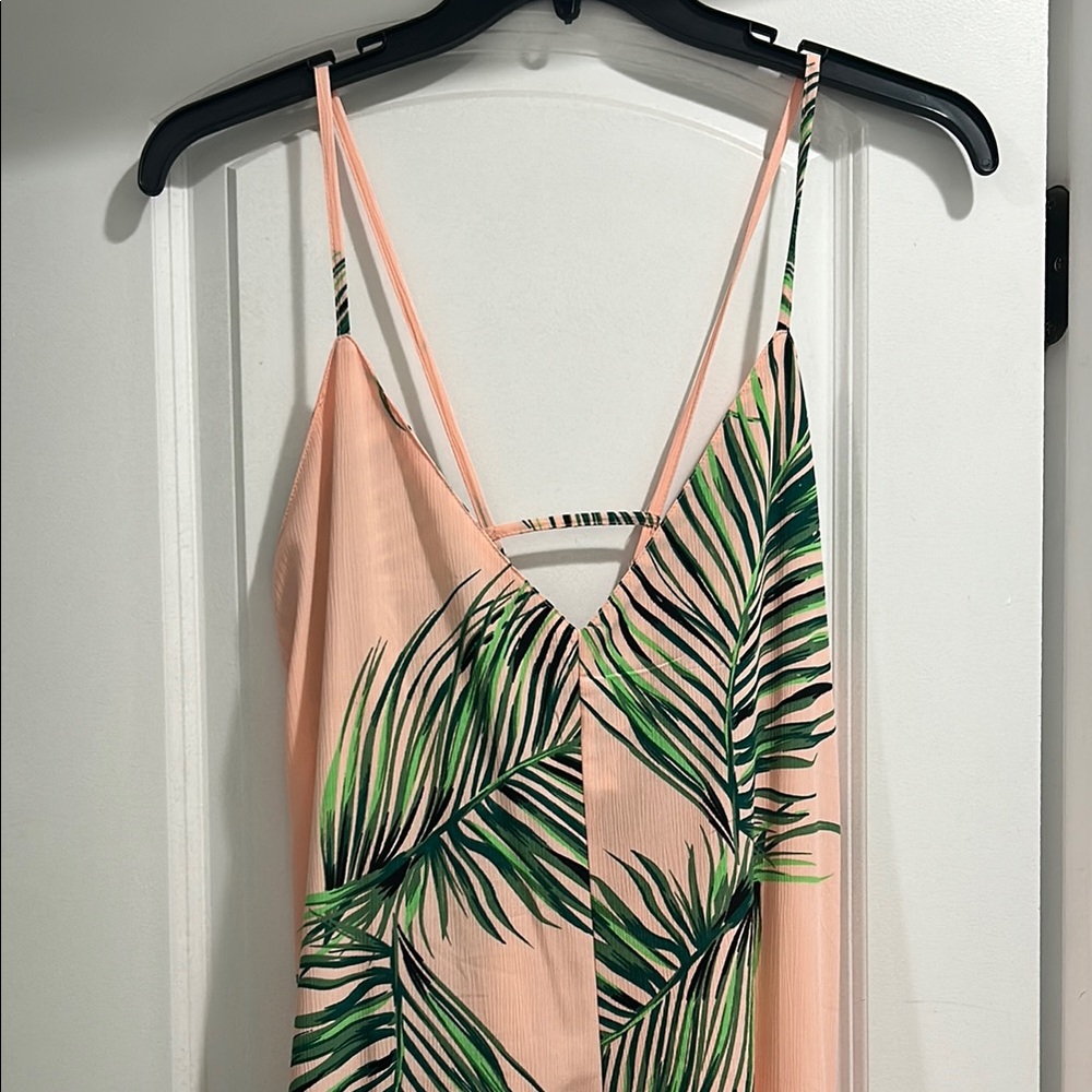 ASOS Peach and Green Leaf Print Jumpsuit